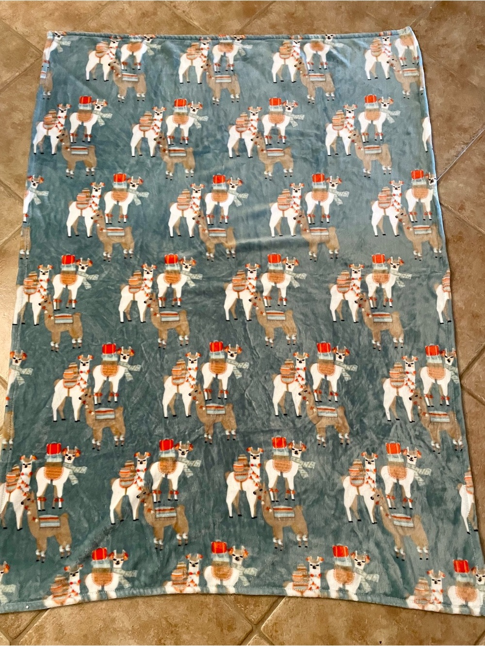 Fleece Christmas Llama Pajama Blanket - Teal Green 70x46